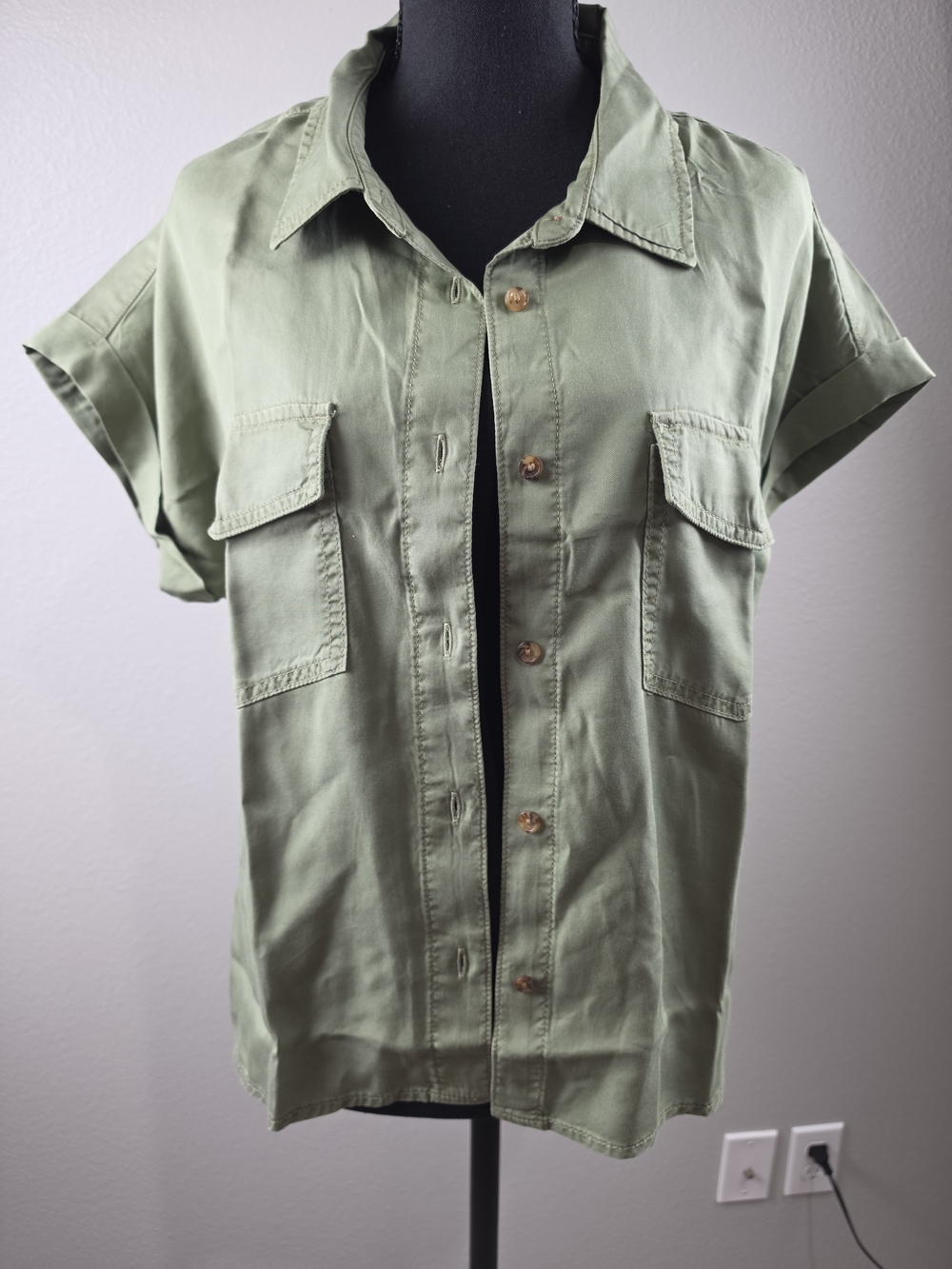 Sanctuary Olive Green Short Sleeve Utility Shirt